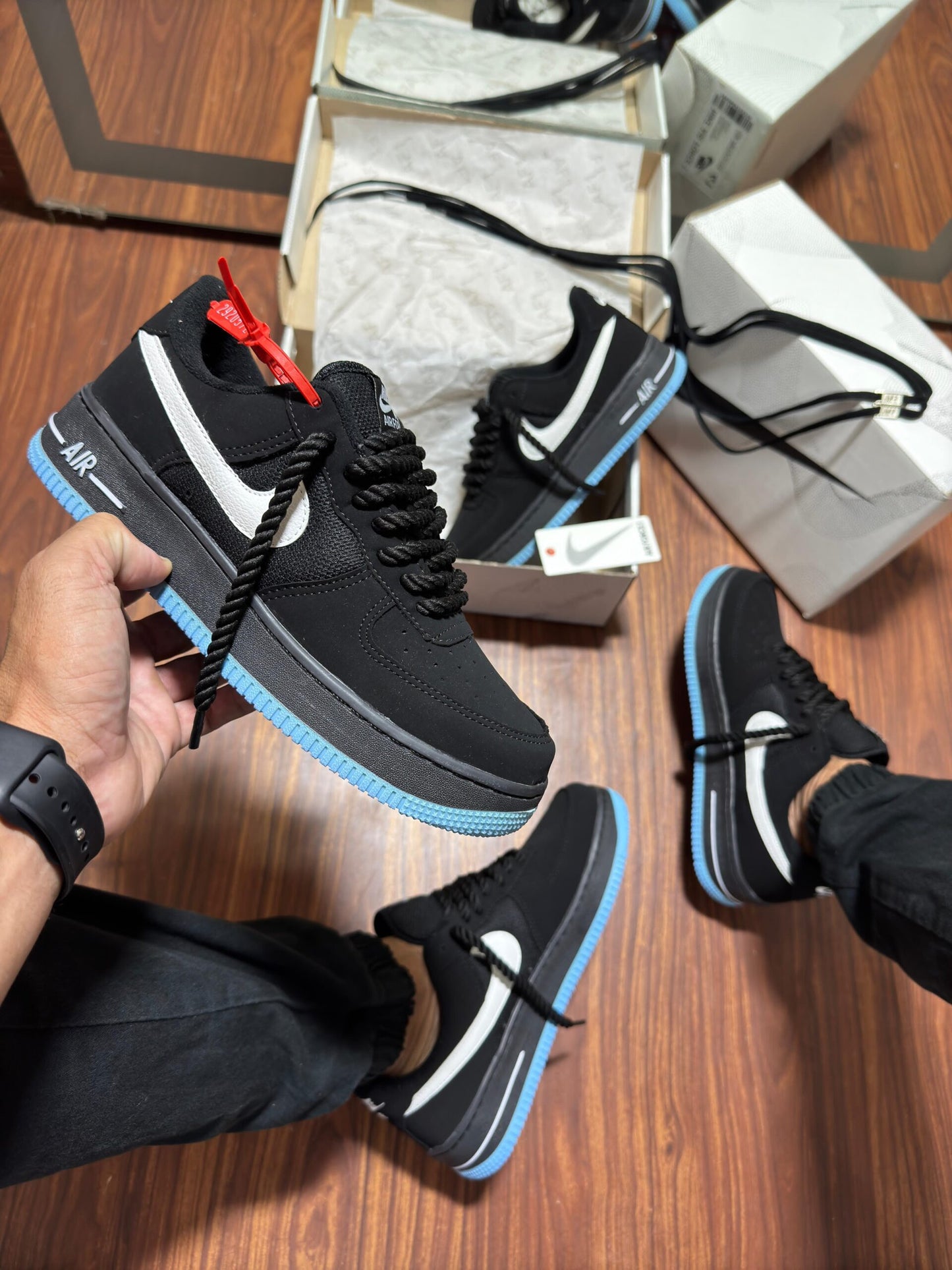 Tênis Nike Air Force Preto Azul Masculino Premium TESTE