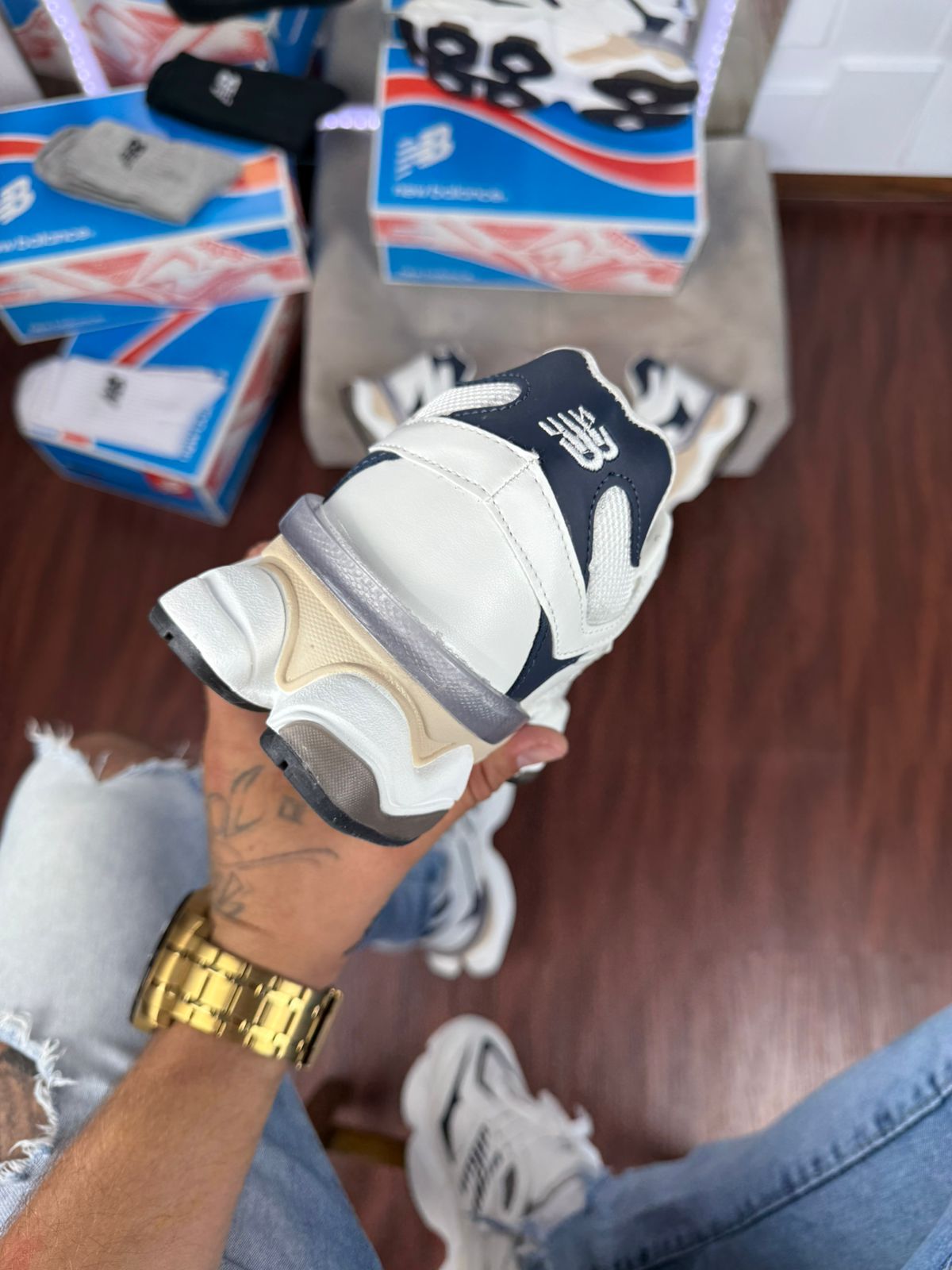 Tênis New Balance 9060 Branco Azul Masculino Premium TESTE