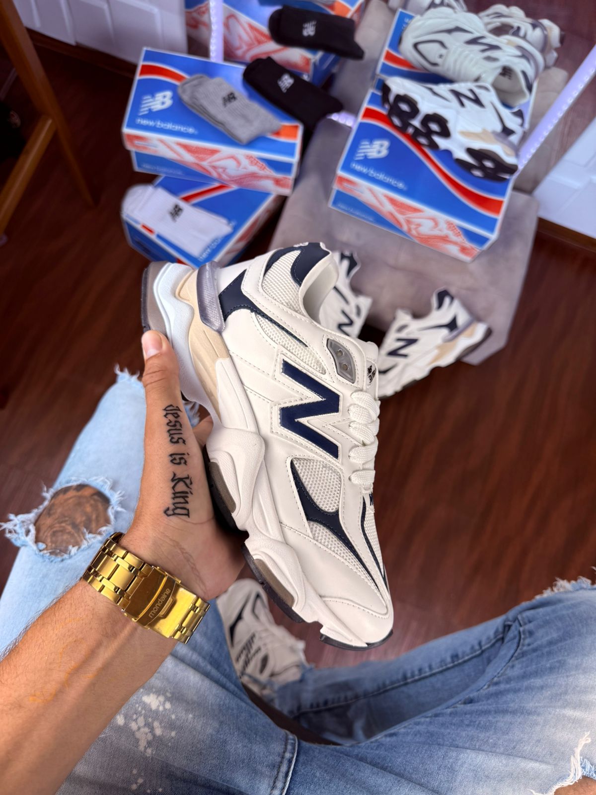 Tênis New Balance 9060 Branco Azul Masculino Premium TESTE