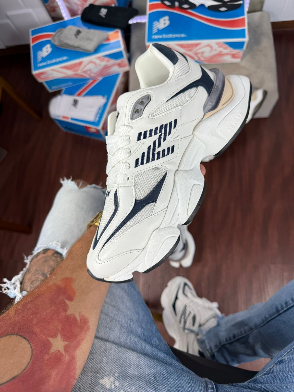 Tênis New Balance 9060 Branco Azul Masculino Premium TESTE
