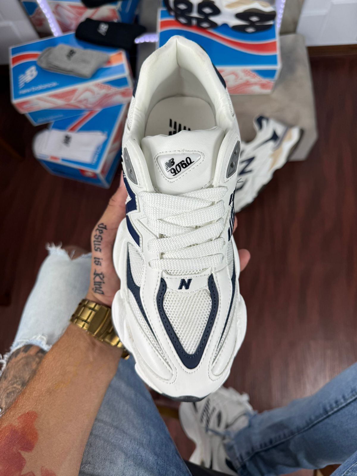 Tênis New Balance 9060 Branco Azul Masculino Premium TESTE