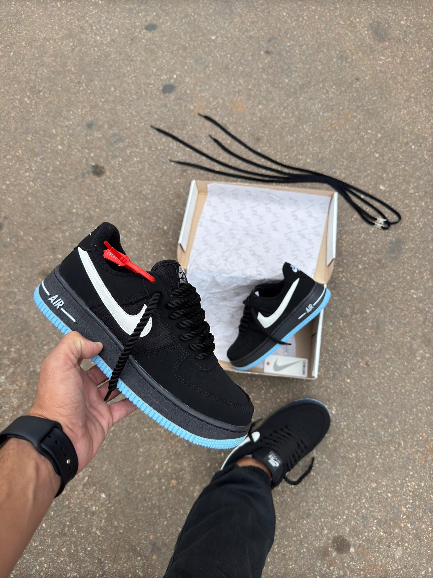 Tênis Nike Air Force Preto Azul Masculino Premium TESTE