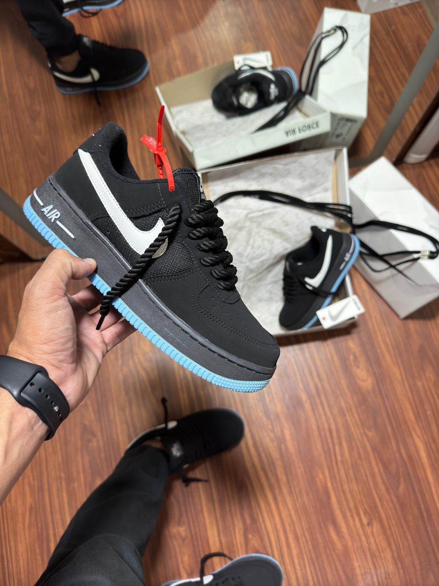 Tênis Nike Air Force Preto Azul Masculino Premium TESTE